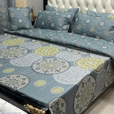 Printed Comforter Sets - 7 Pcs Cotton Salonica in Grey Color