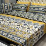 Printed Comforter Sets - 7 Pcs Cotton Salonica in Yellow Color.