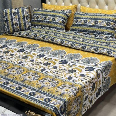 Printed Comforter Sets - 7 Pcs Cotton Salonica in Yellow Color.